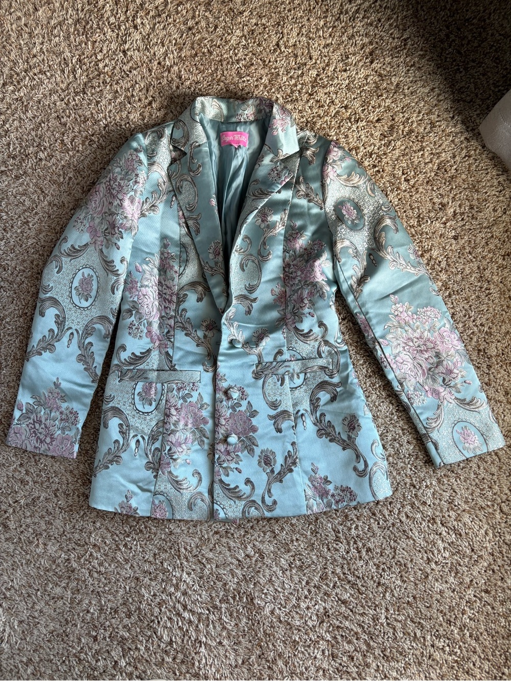 Sugar Thrillz Blue and Pink Floral Brocade Blazer